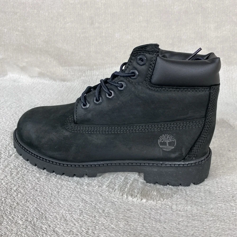 Timberland Premium 6 inch Kids Boys Boots Size 4 Black Nubuck Waterproof NEW